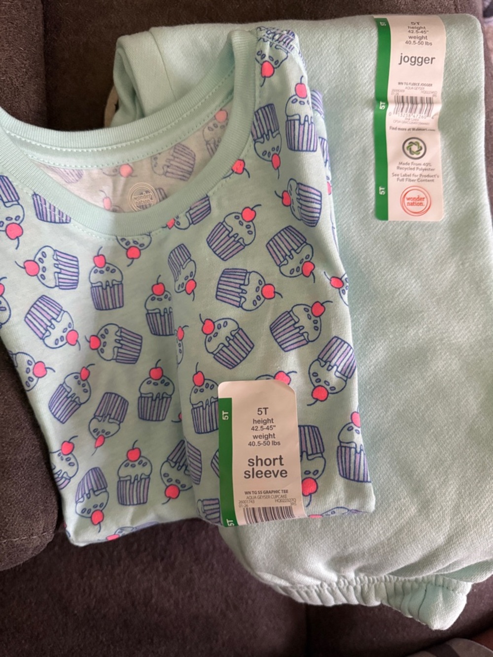 wonder nation Mint Green Cupcake Short Sleeve Jogger Set with Pink Accents